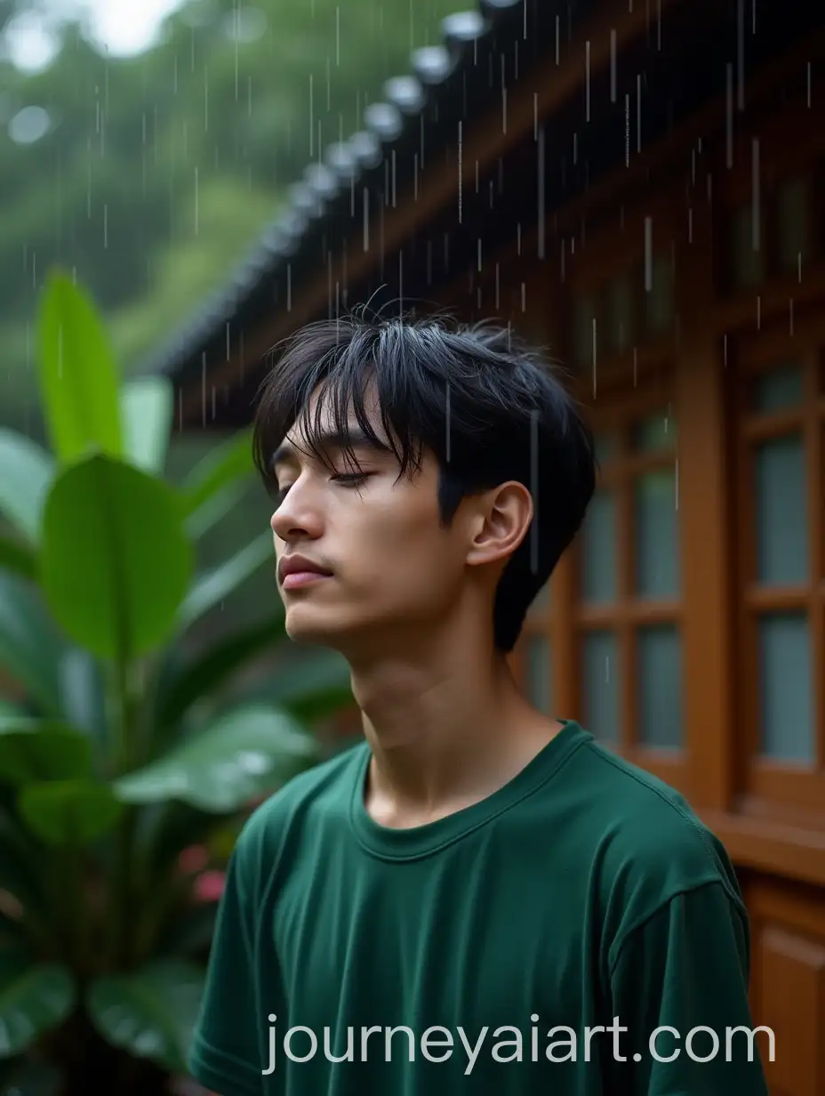 Young-Man-Serenely-Contemplating-in-Summer-Rain