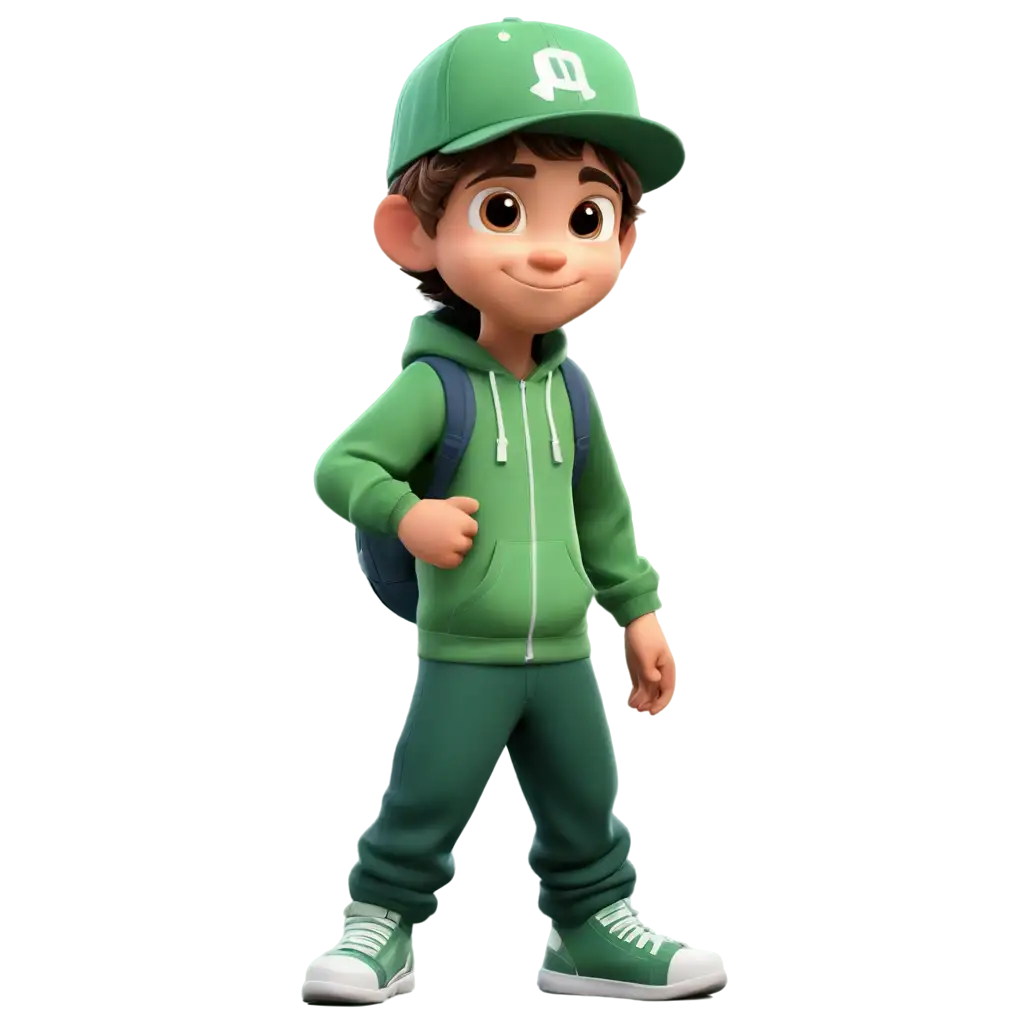 PNG-Image-of-Cool-University-Animated-Kid-in-Green-Gradient-Outfit-and-Cap