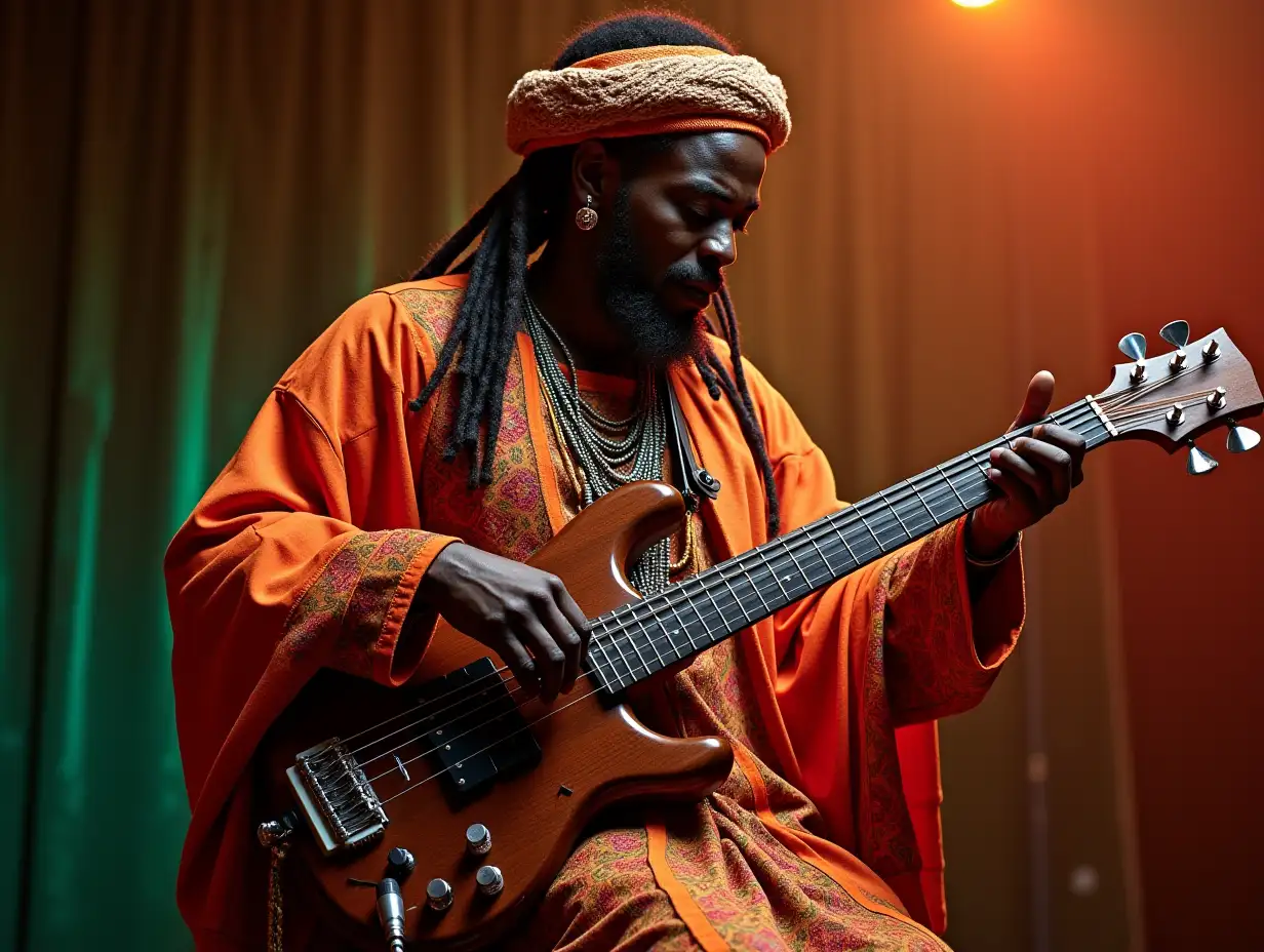 Gnawa jazz fusion, hypnotic guembri bass, African dancehall rhythms, reggae percussion