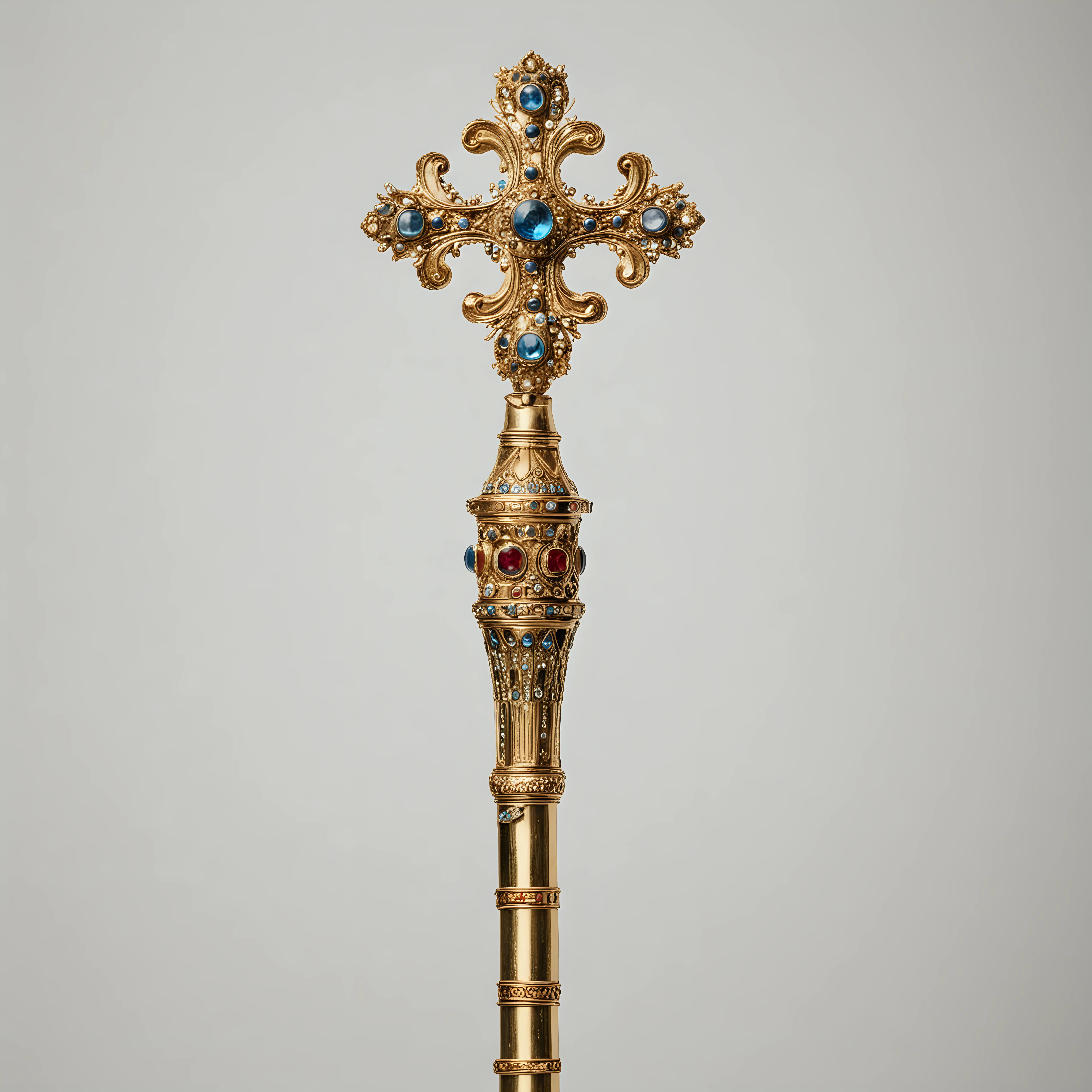 View strictly from above: scepter of the Byzantine emperor. White background.