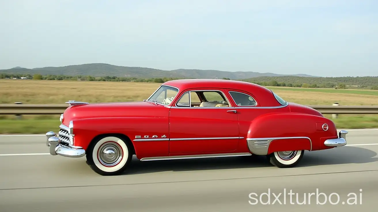 1949-Red-Buick-Roadmaster-Classic-Car-on-Highway-Sideview