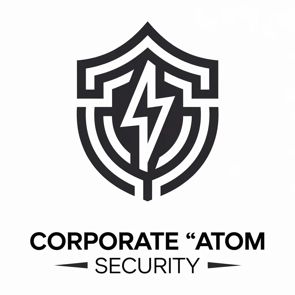 a vector logo design,with the text "Corporate 'ATOM' Security", main symbol:Shield with lightning in the center,complex,be used in Nonprofit industry,clear background