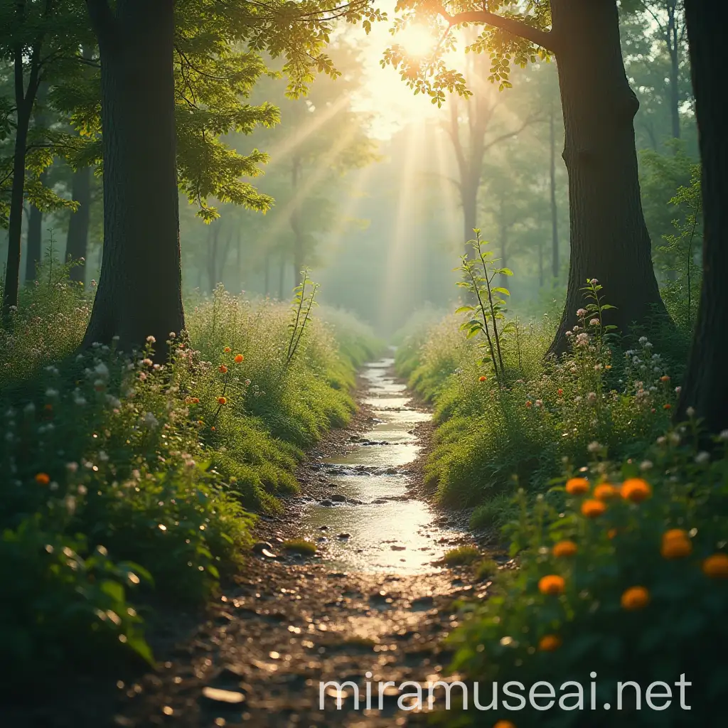 Vibrant Spring Blossoms in Sunlit Meadow