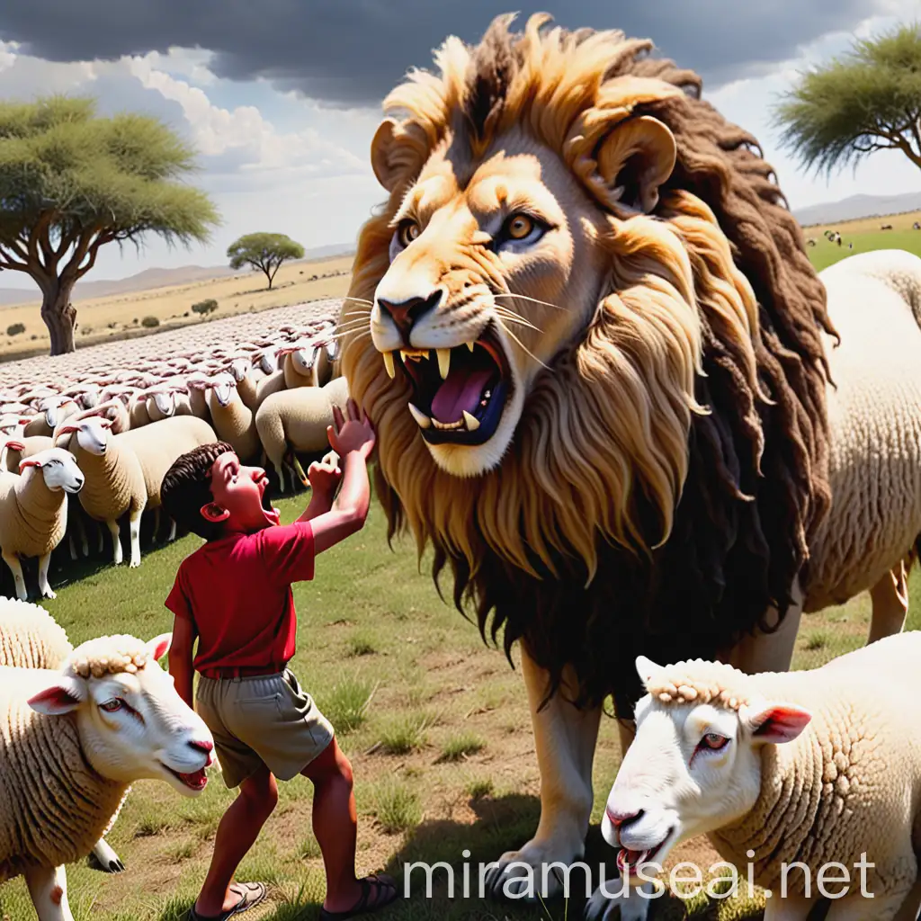 David Saving Sheep from Lions Jaws Biblical Scene