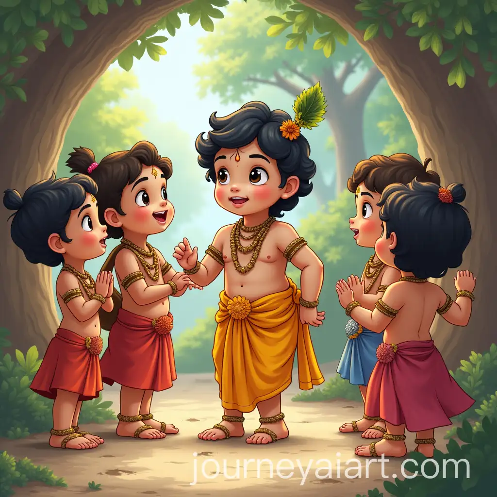 Little-LordAI-Image-Prompt-Expansion-Krishna-Encouraging-His-Disciples-in-Spiritual-Setting