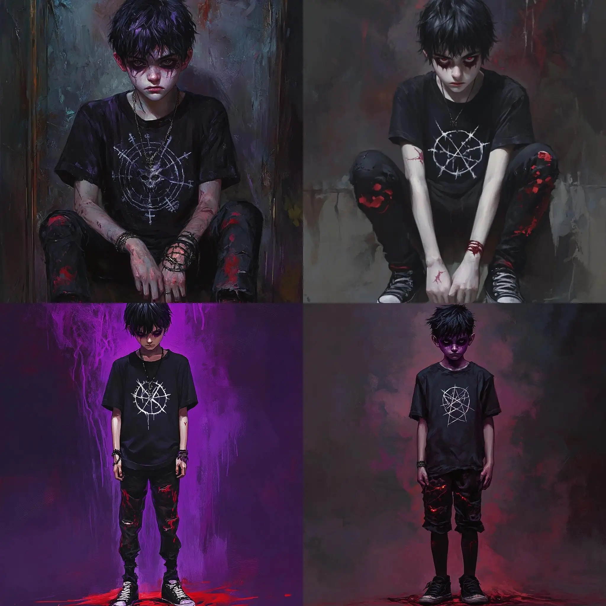 Brooding-Teenager-with-Occult-Symbol-TShirt-and-Chthonic-Horror-Background