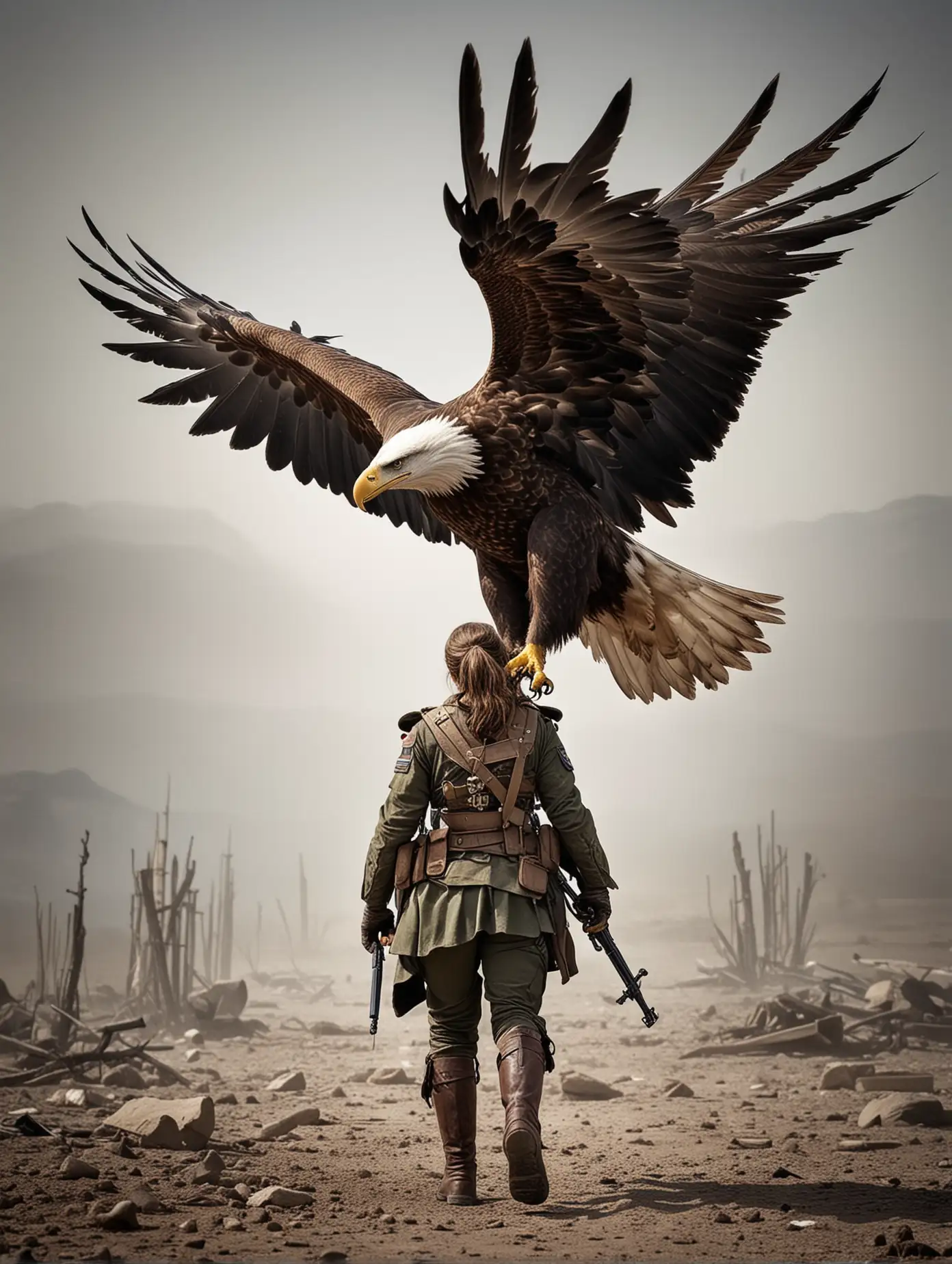 Female-Soldier-with-Giant-Eagle-Walking-Together