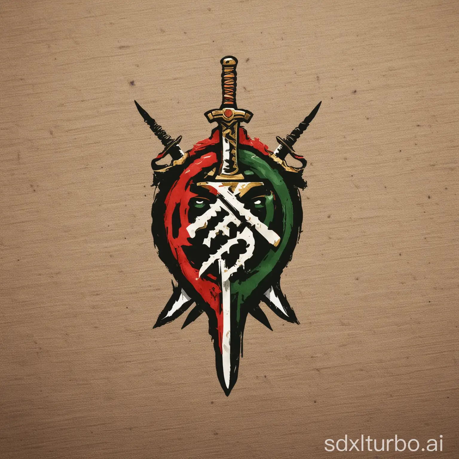 Logo for cloth brand ; I want the logo have the text 'DZ Custom' in down with a logo in up; the logo is 3 sword represents the color of Algeria.