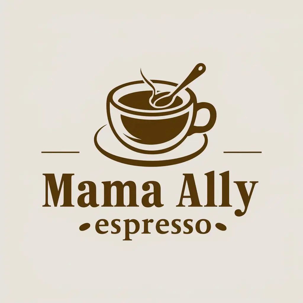 LOGO Design for Mama Ally Espresso Coffee Cup with Spoon and Beans Theme