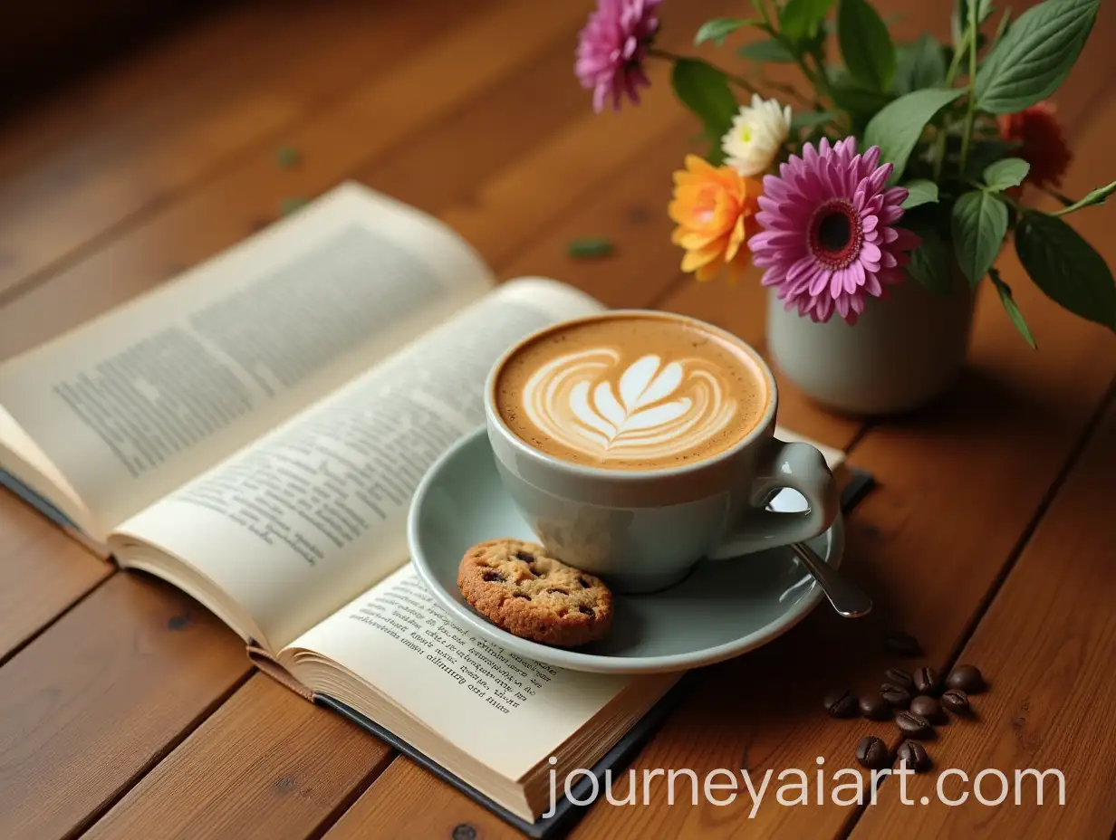 Cozy-Coffee-Scene-with-Latte-and-Cookies-on-Wooden-Floor