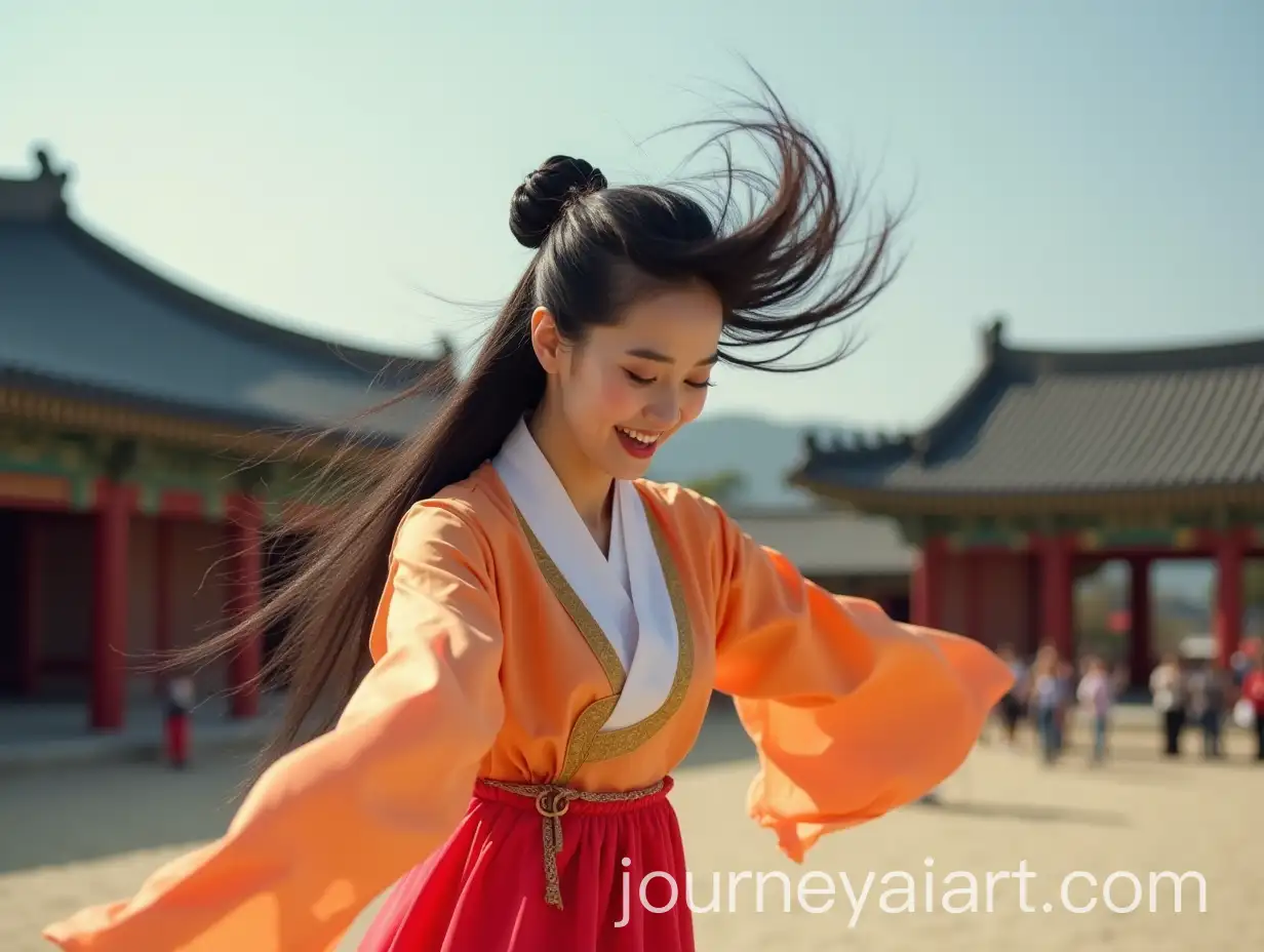 Korean-Traditional-Dancer-Performing-in-Front-of-GyeongbokAI-Art-Prompt-Expansiongung-Palace-with-Joyful-Emotion