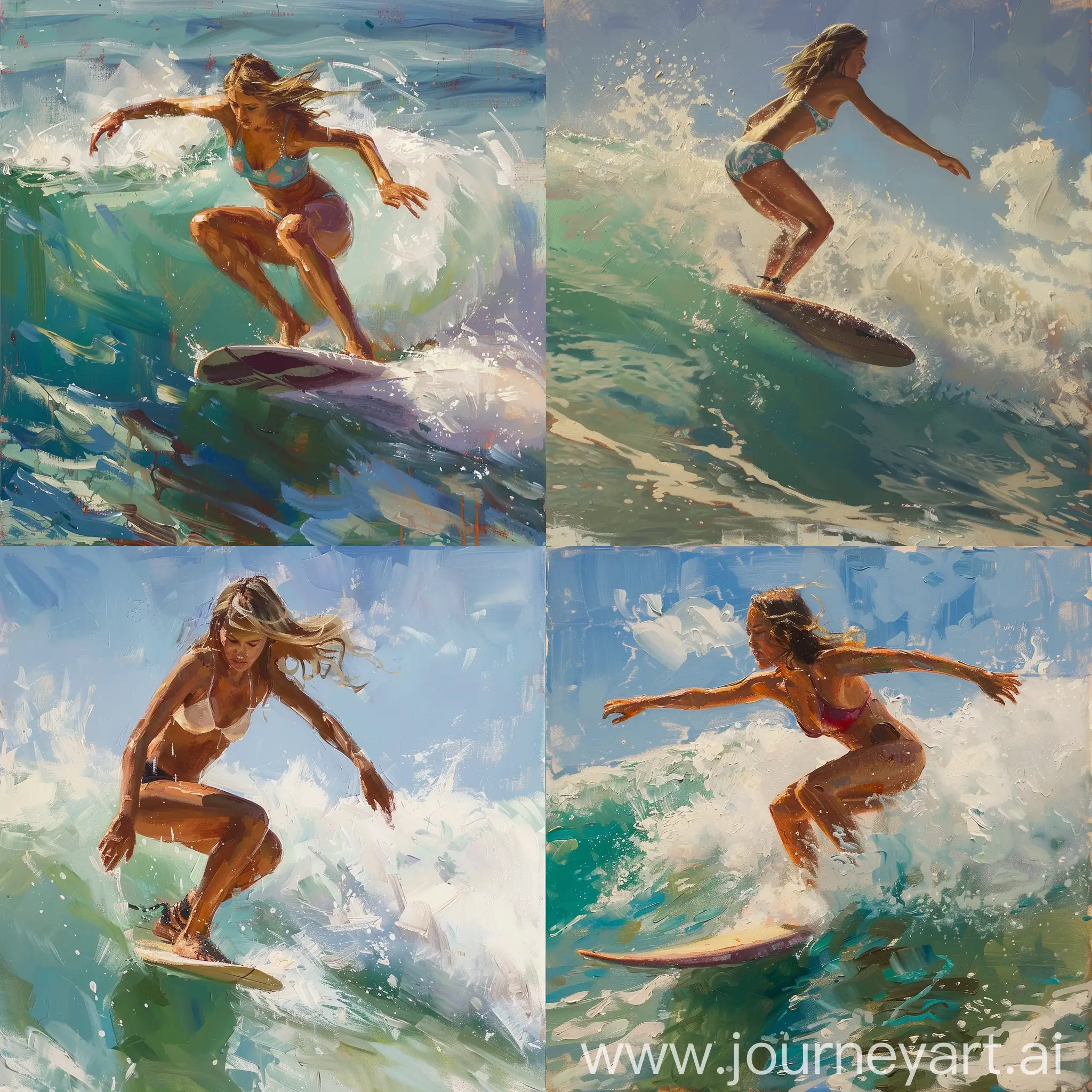 Young-Female-Surfer-Riding-Waves-in-Serene-Ocean-Landscape