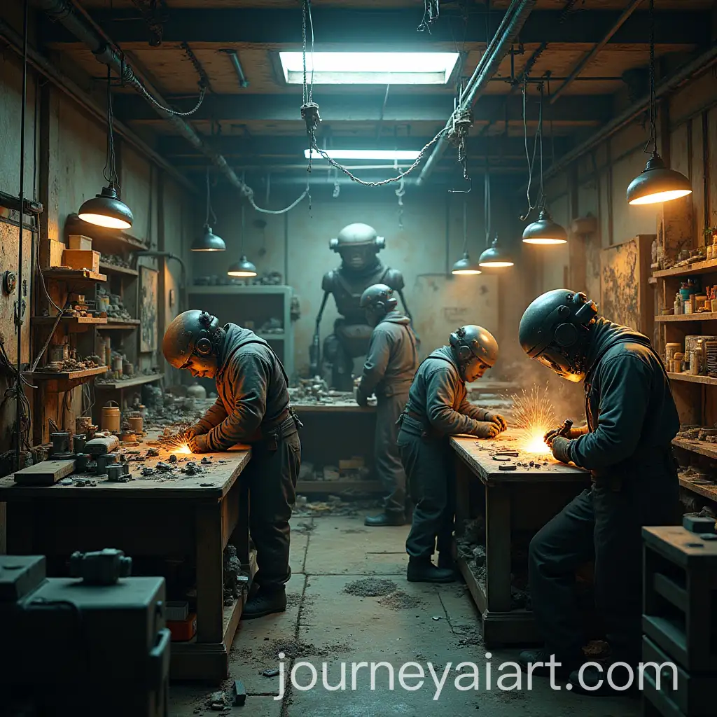 Cyber-Craftsmen-Welding-Robot-Parts-in-PostApocalyptic-Workshop
