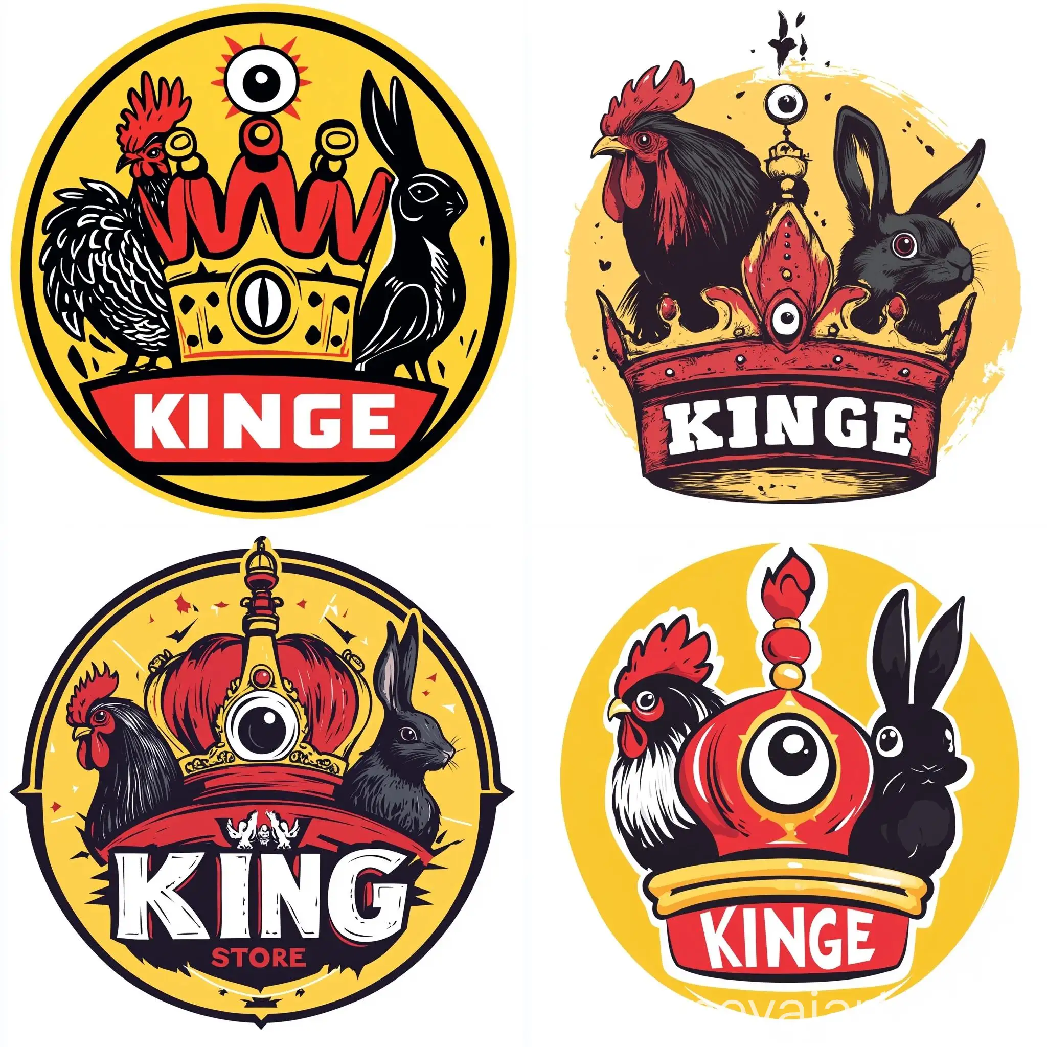 Modern-Circular-Logo-Design-with-Red-Crown-Rooster-Rabbit-and-Eye