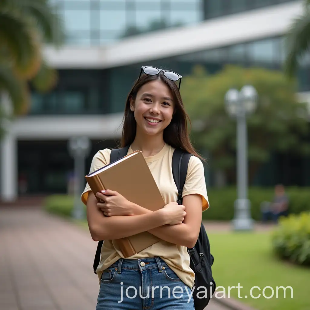 Young-Female-Student-Holding-Books-Outside-Social-Sciences-Building-at-University-of-Costa-Rica