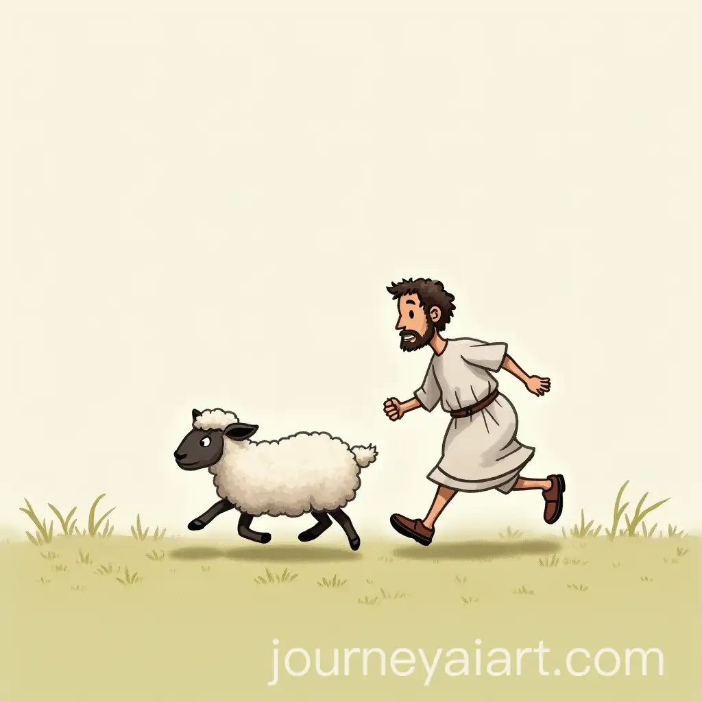 Running-Shepherd-Chasing-Lost-Sheep-in-White-Clothes