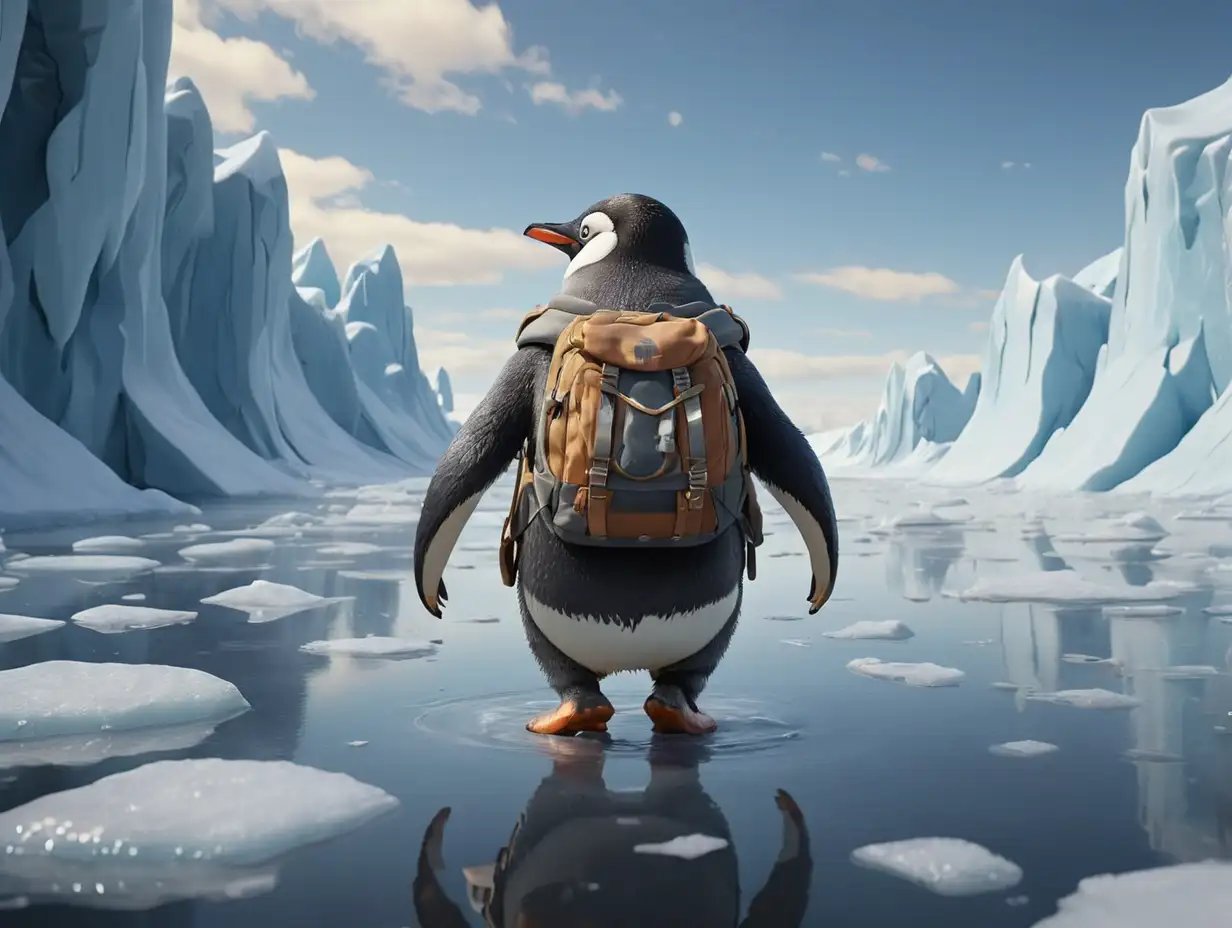 Penguin-Walking-with-Backpack-through-Icy-Terrain-3D-Disney-Inspired-Scene