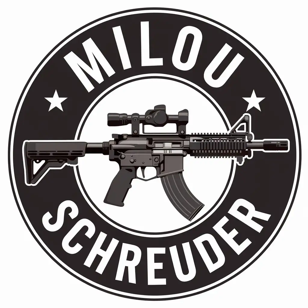 LOGO Design for Milou Schreuder Vector Design with Gun Symbol and Clear Background