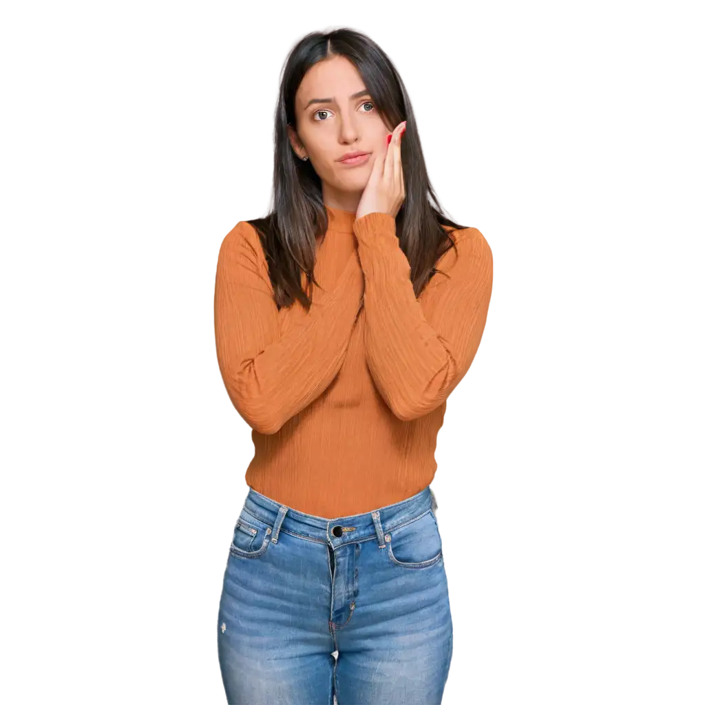 Confused-Woman-PNG-Image-HighQuality-Transparent-Background-with-Hands-on-Cheek