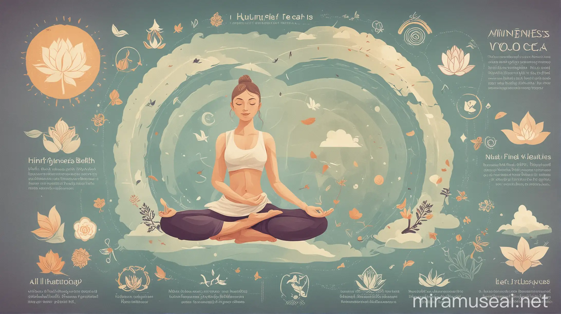 Infographic Illustration Mindfulness and Mental Health Benefits with Meditation and Yoga