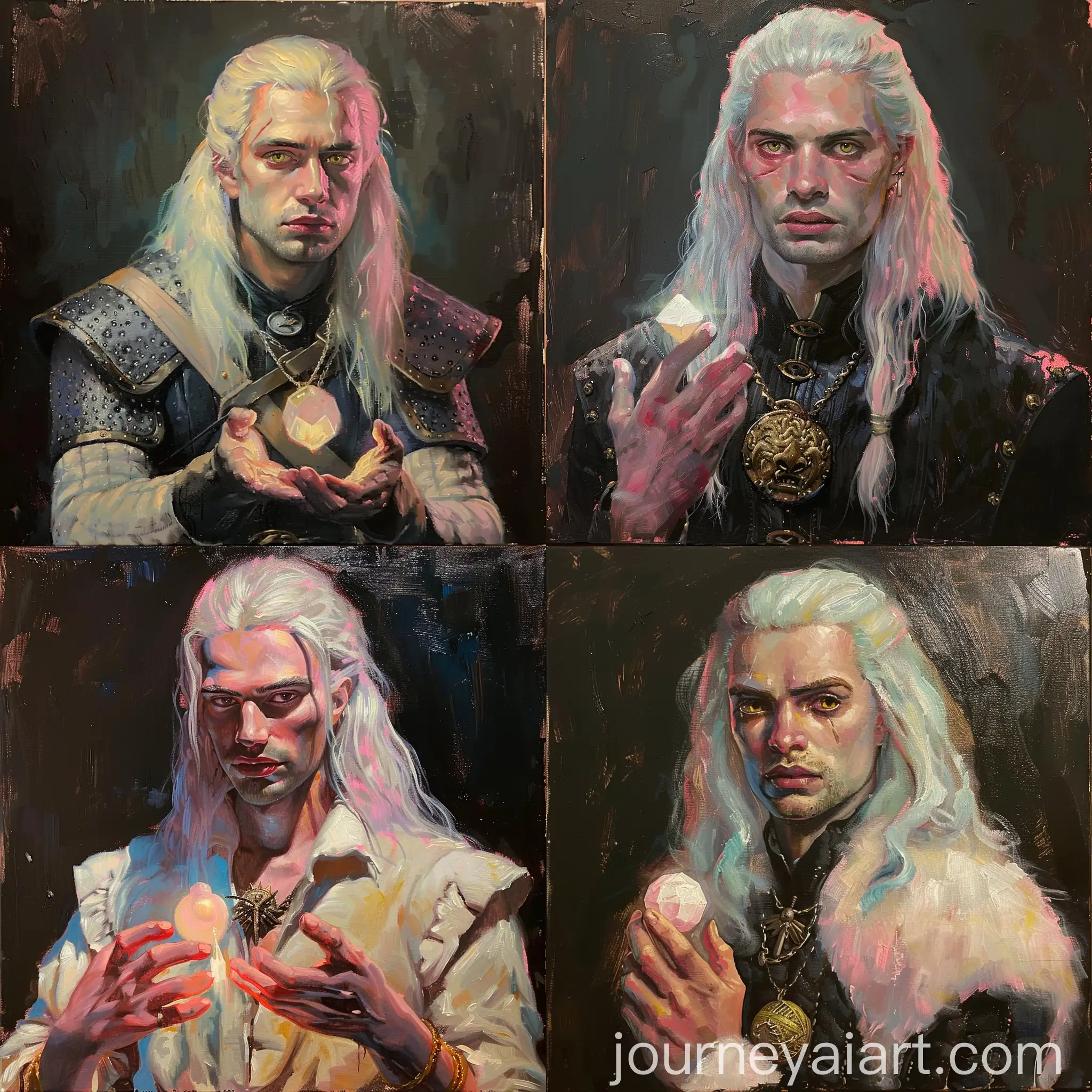Oil-Painting-of-Witcher-Posing-with-Bright-White-Gem