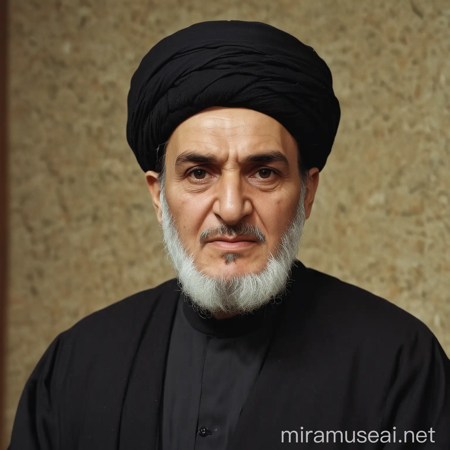 Ayatollah Khomeini Wearing Traditional Black Turban and Clerical Robe