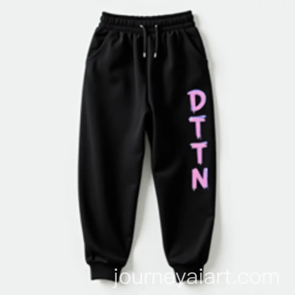 DTN-Streetwear-Black-Baggy-Pants-with-Pink-and-Blue-Spray-Paint-Logo