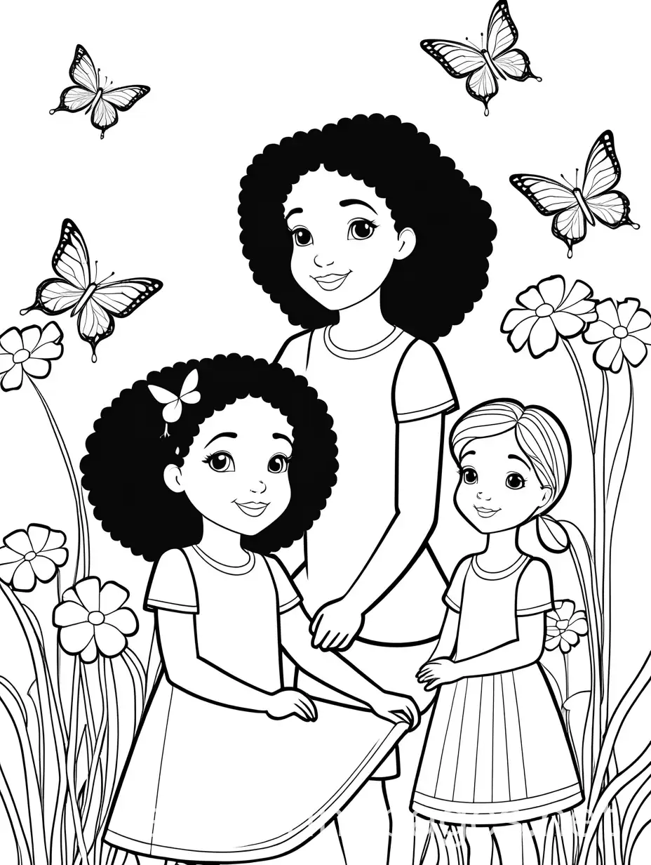 Two-Young-Black-Sisters-Enjoying-Nature-with-Their-Cat-and-Butterflies