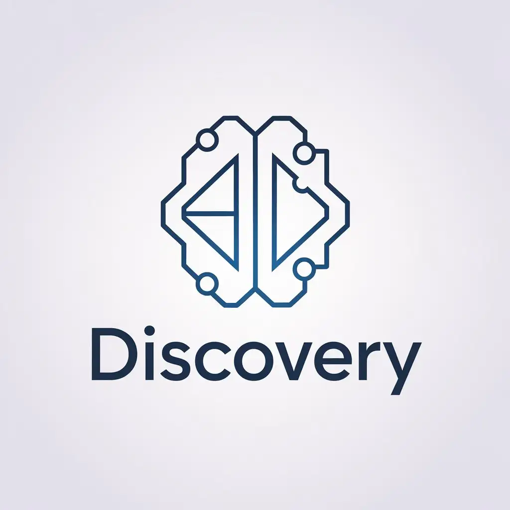 a vector logo design,with the text "Discovery", main symbol:artificial intelligence/discover/BIO,Minimalistic,be used in Technology industry,clear background