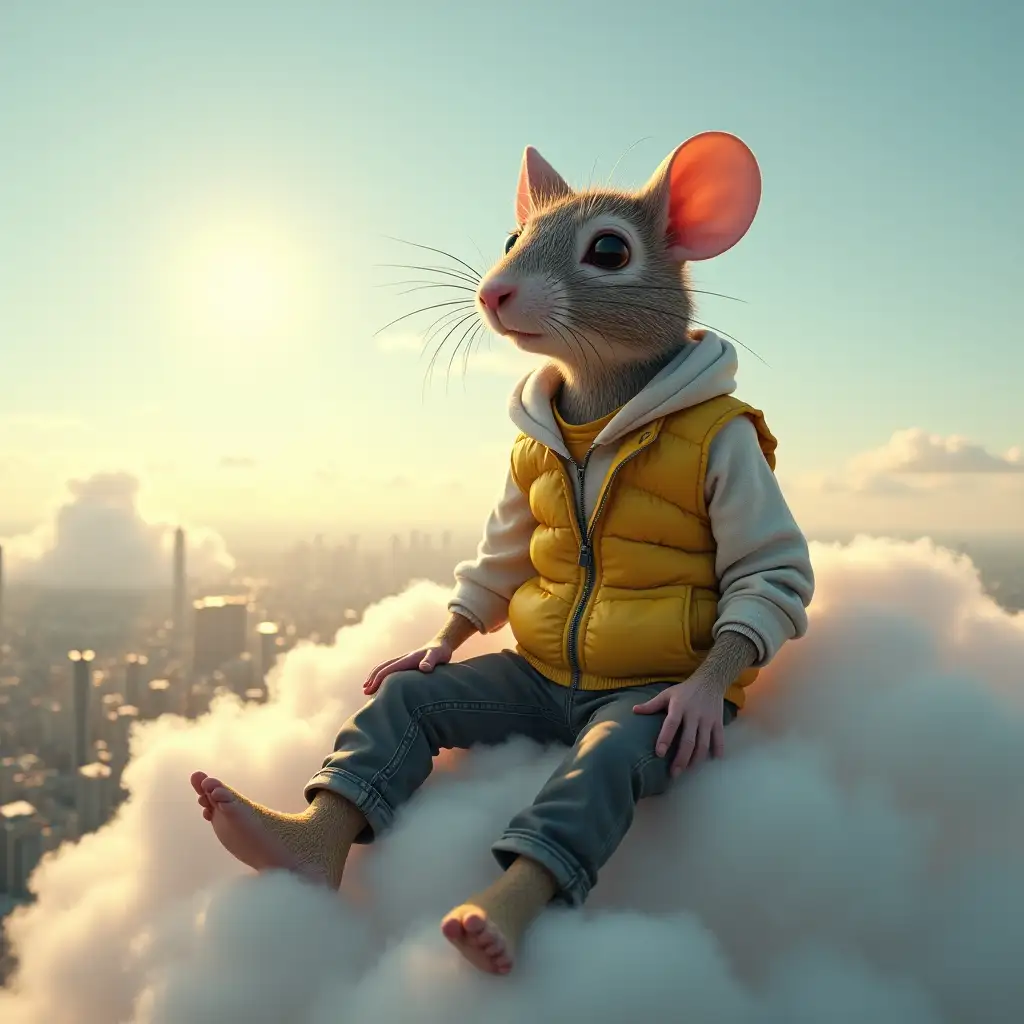 Humanoid-Rat-Figure-in-English-Factory-Worker-Attire-Sitting-on-a-Cloud