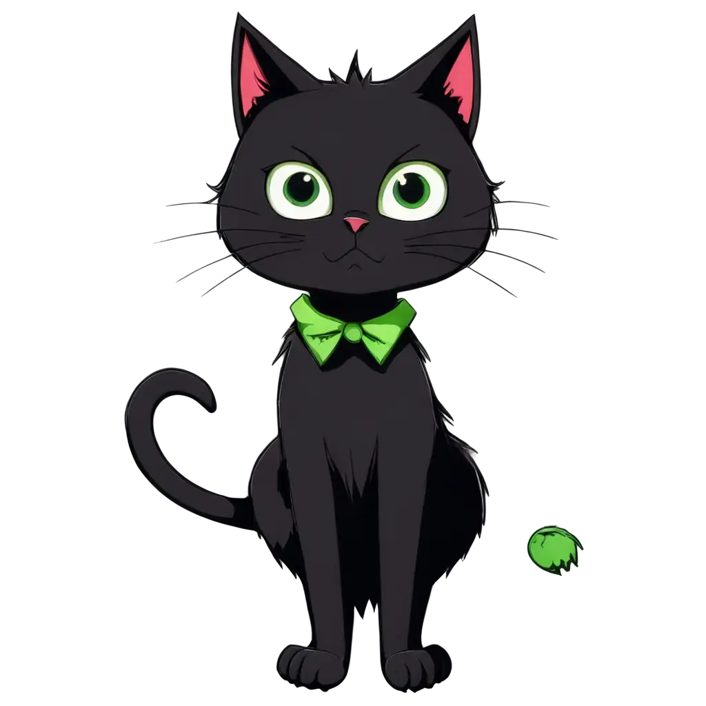 PNG-Image-of-a-Black-Cat-in-Zombie-Anime-Style-with-Green-Fur