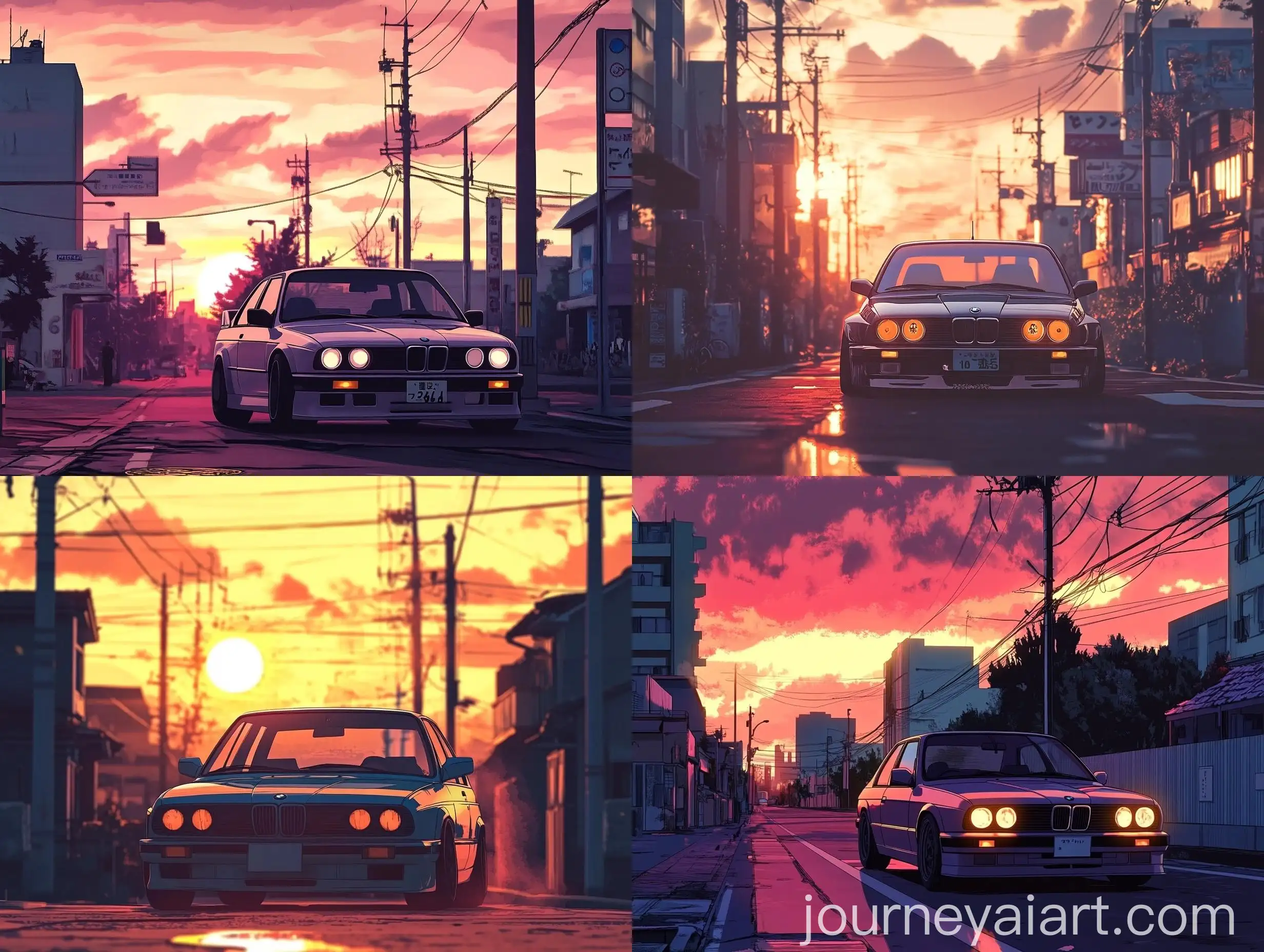 Anime-Style-BMW-E30-in-City-Streets-at-Sunset