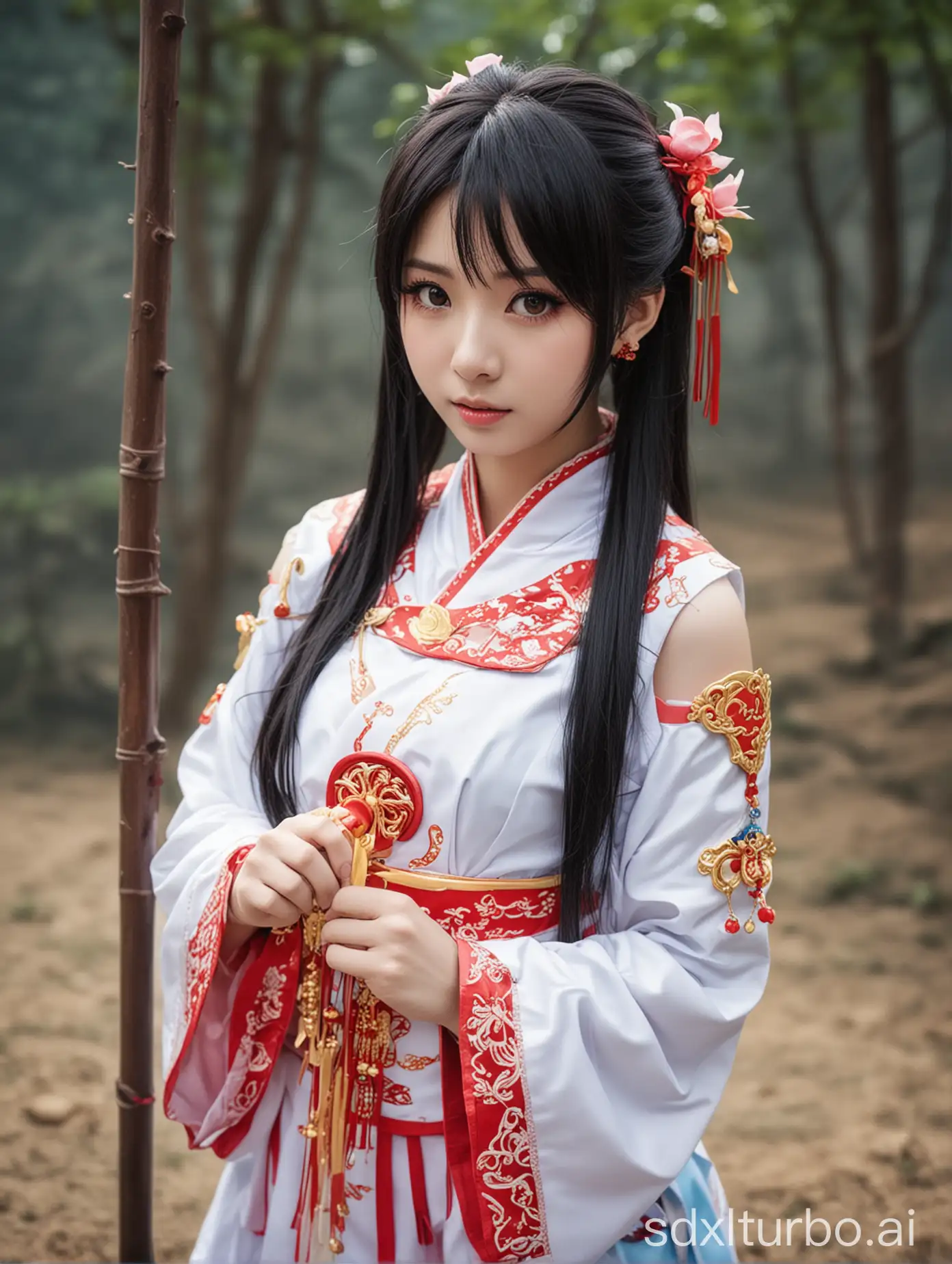 Cosplay-Chinese-Girl-in-Traditional-Costume-and-Cherry-Blossom-Garden