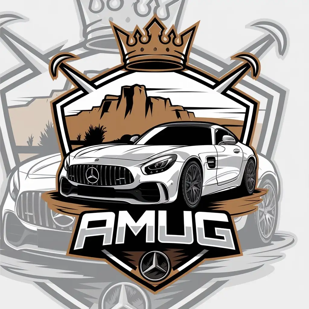 LOGO-Design-for-Amug-Mercedes-AMG-Inspired-with-Desert-and-Crown-Theme