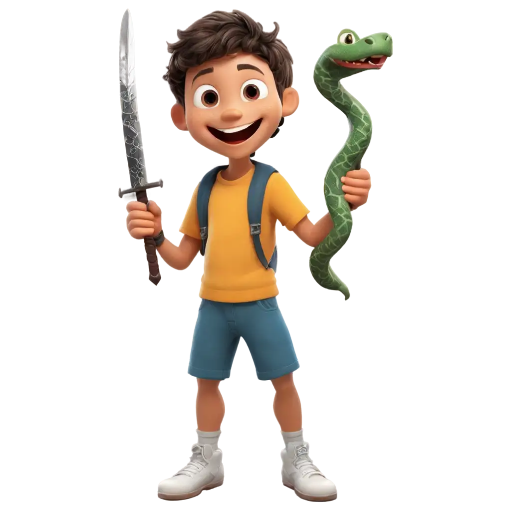 Vibrant-PNG-Cartoon-of-a-Happy-Boy-Holding-a-SnakeFoot-Sword-for-Creative-Use