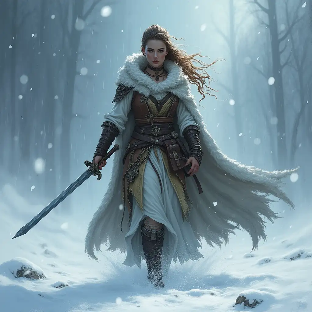 Ancient-Barbarian-Swordwoman-in-Dramatic-Snowstorm-Fantasy-Scene