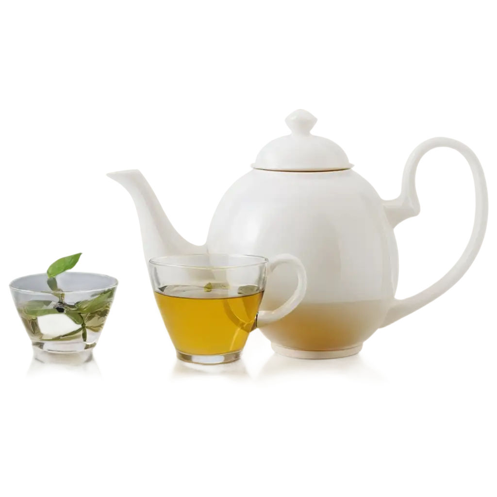 White-Table-with-Teapot-and-Teacups-PNG-Clear-Glasses-with-Black-and-Green-Tea-for-Elegant-Scene-Designs