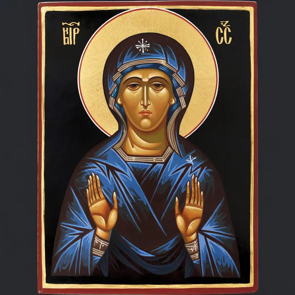 icon of the weeping mother of god on a black background