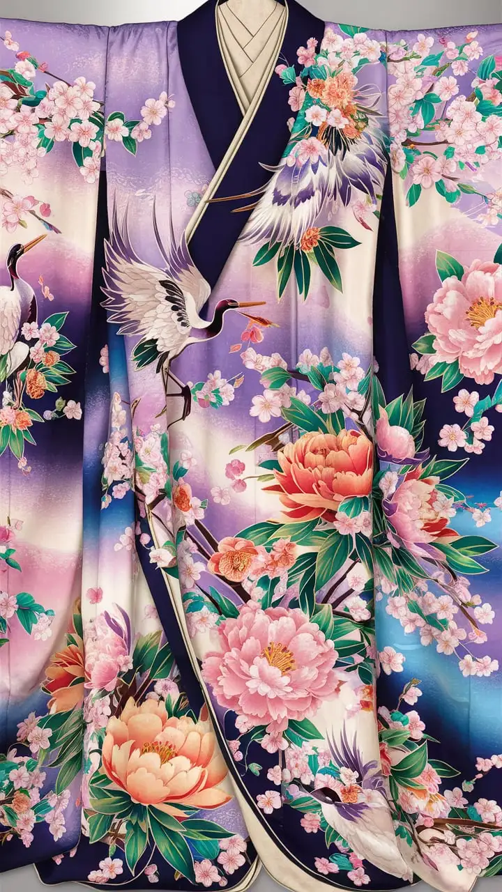 Traditional Japanese Kimono Pattern in Vibrant Colors