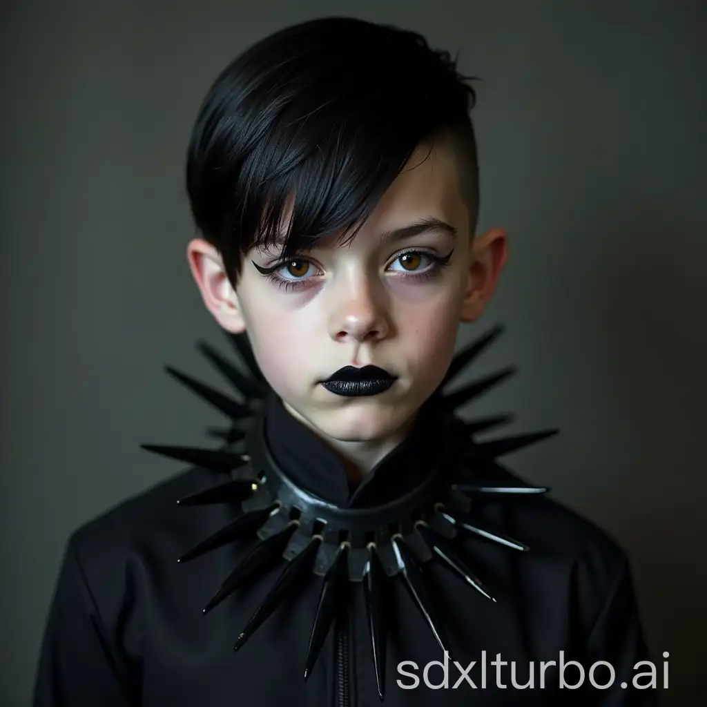 Gothic-12YearOld-American-Boy-with-Black-Lipstick-and-Spiked-Collar