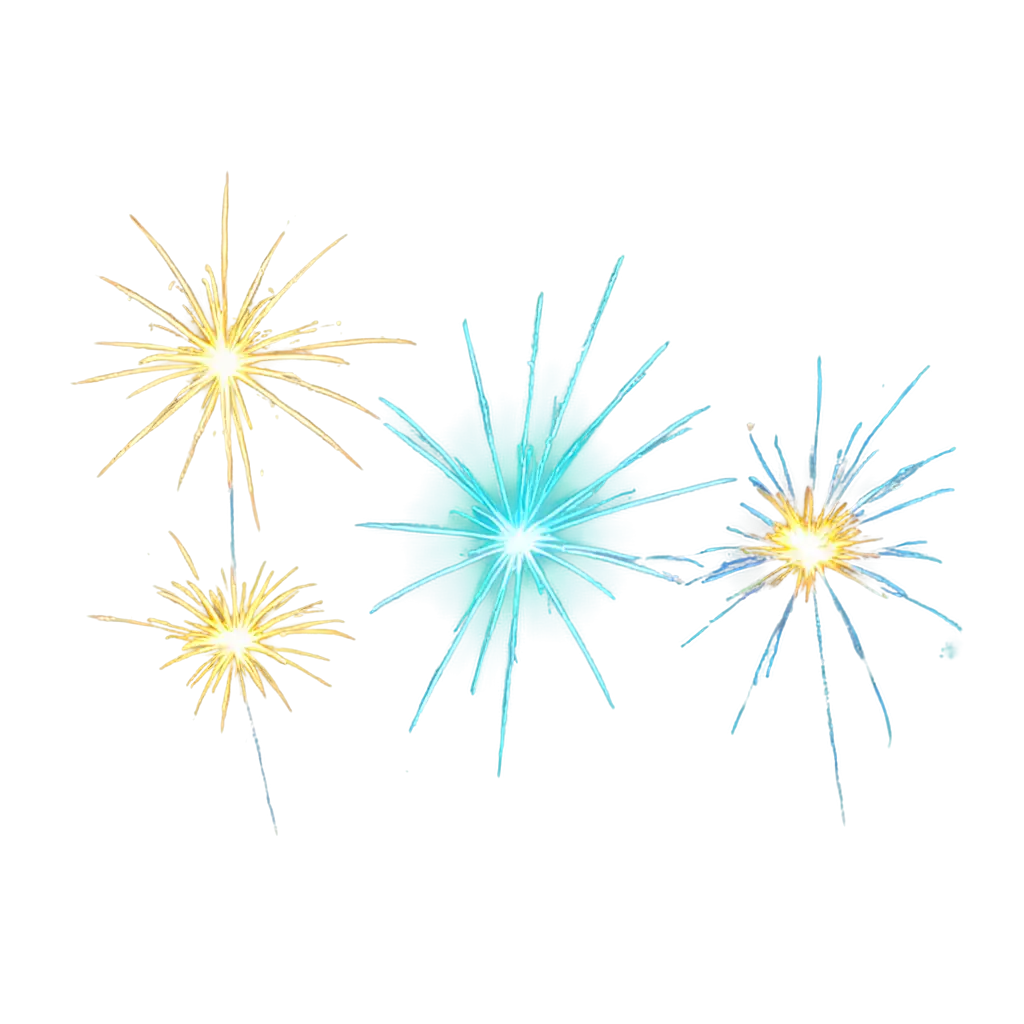 Yellow-Teal-and-Light-Blue-Fireworks-PNG-Image-with-Transparent-Background-for-Versatile-Use