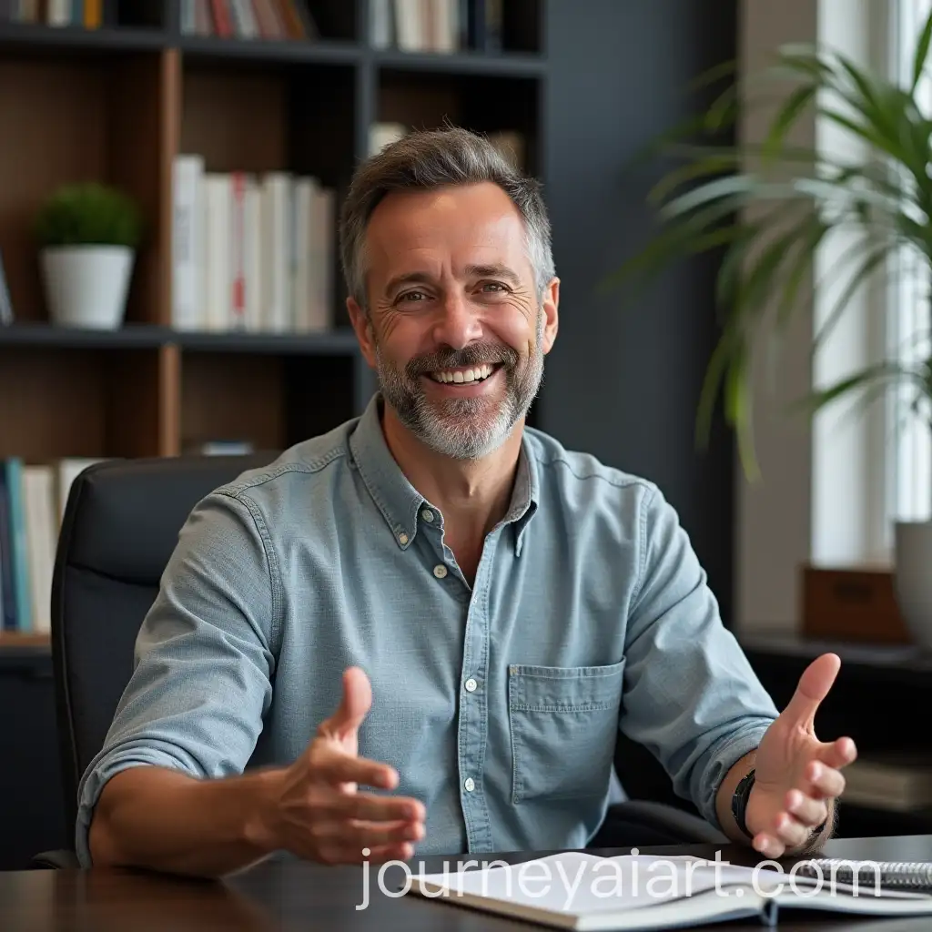 Confident-Man-in-Casual-Attire-Giving-Advice-in-Modern-Office