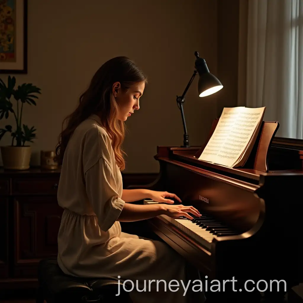 Woman-Playing-the-Piano-in-a-Cozy-Room-with-Soft-Lighting