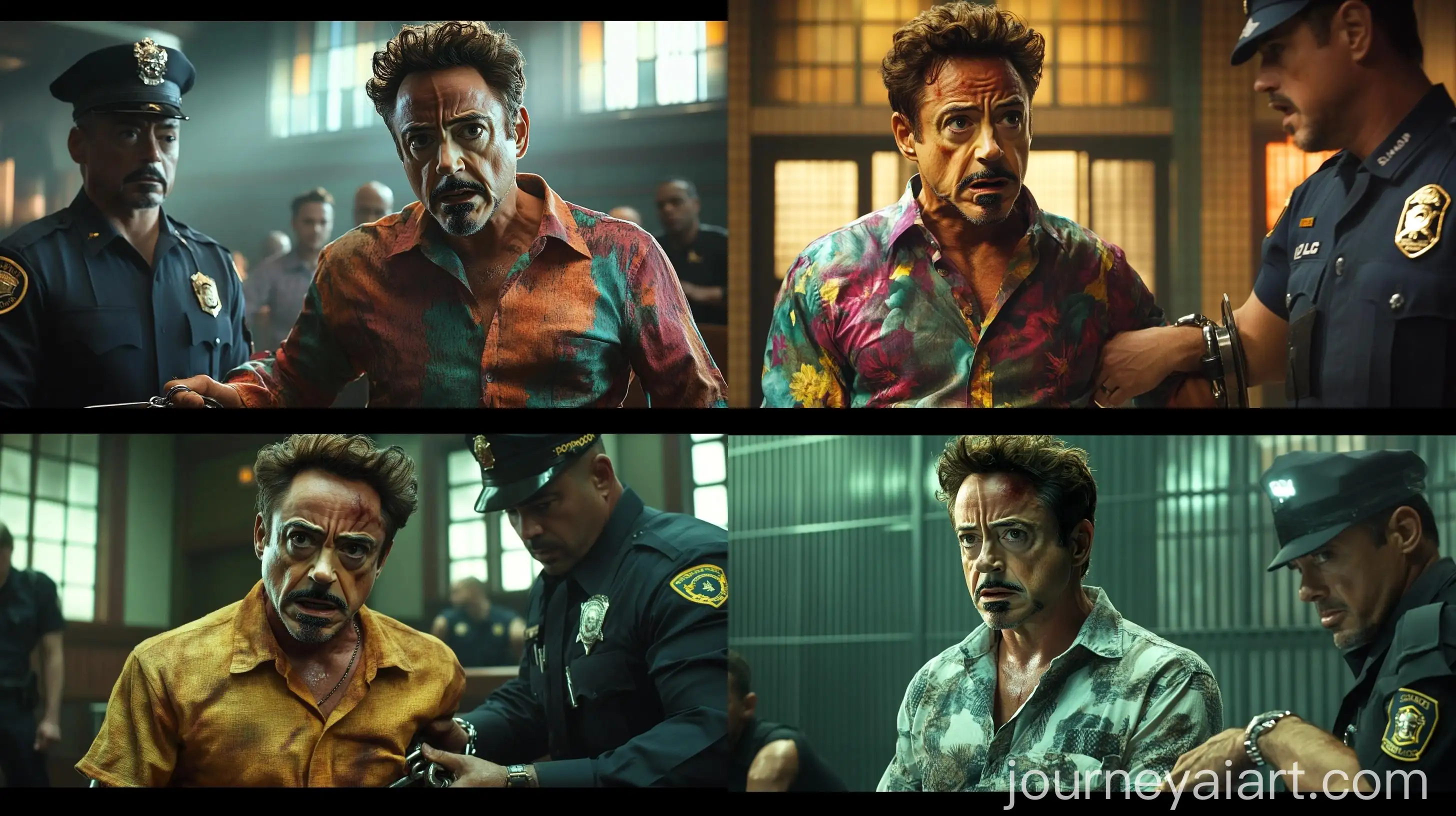 Robert-Downey-Jr-in-Prisoner-Clothes-Handcuffed-by-Police-Officer-in-Court