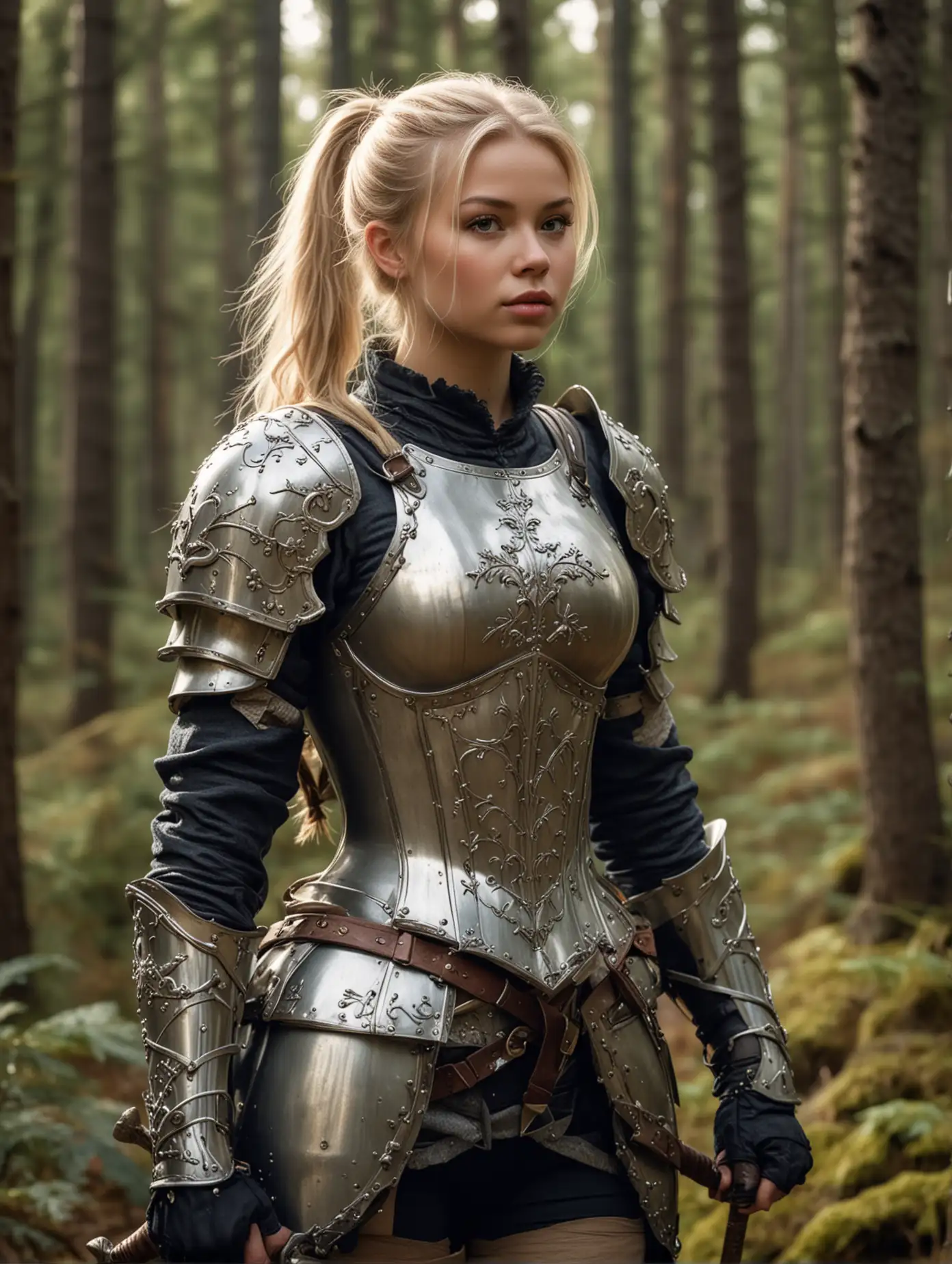 Fantasy-Female-Warrior-in-Forest-with-Spear