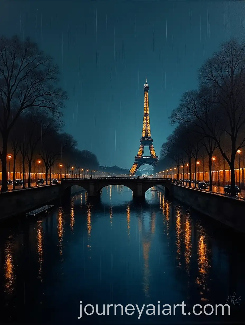 Film-Noir-Style-Oil-Painting-of-La-Seine-Paris-Raining-at-Night