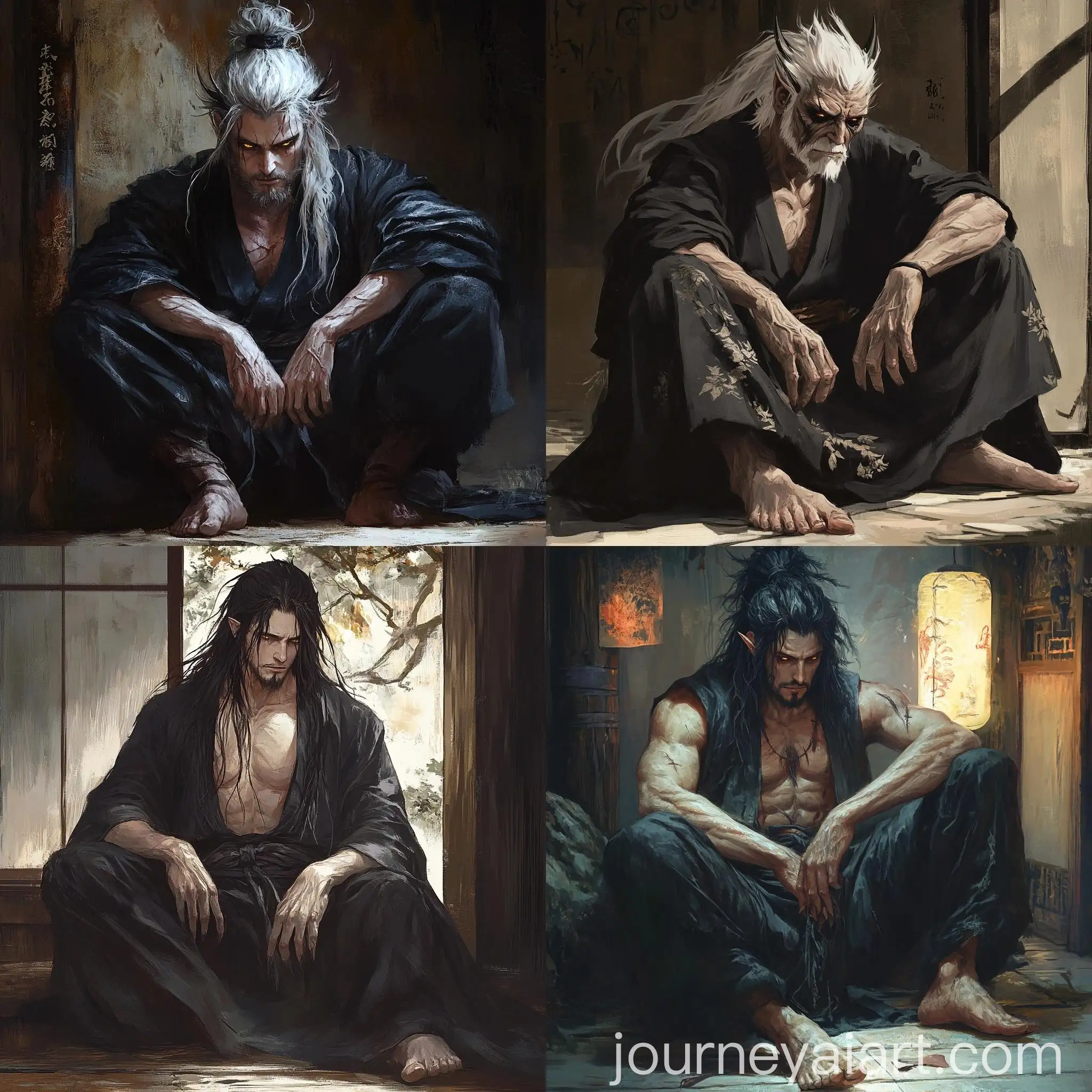 Intimidating-Demon-Fighter-in-Rustic-Black-Kimono