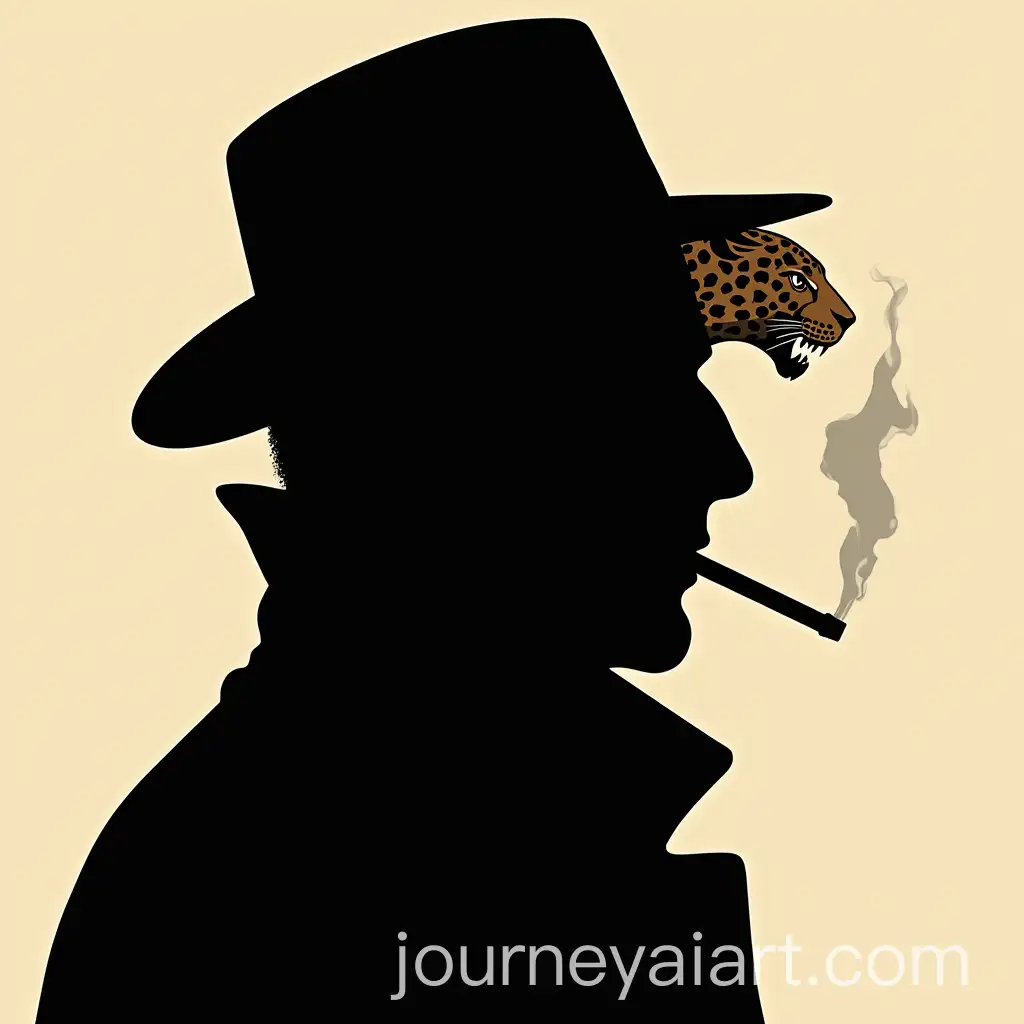 Dick-Tracy-Era-Detective-Silhouette-with-Jaguar-Head-Smoking-a-Cigarette