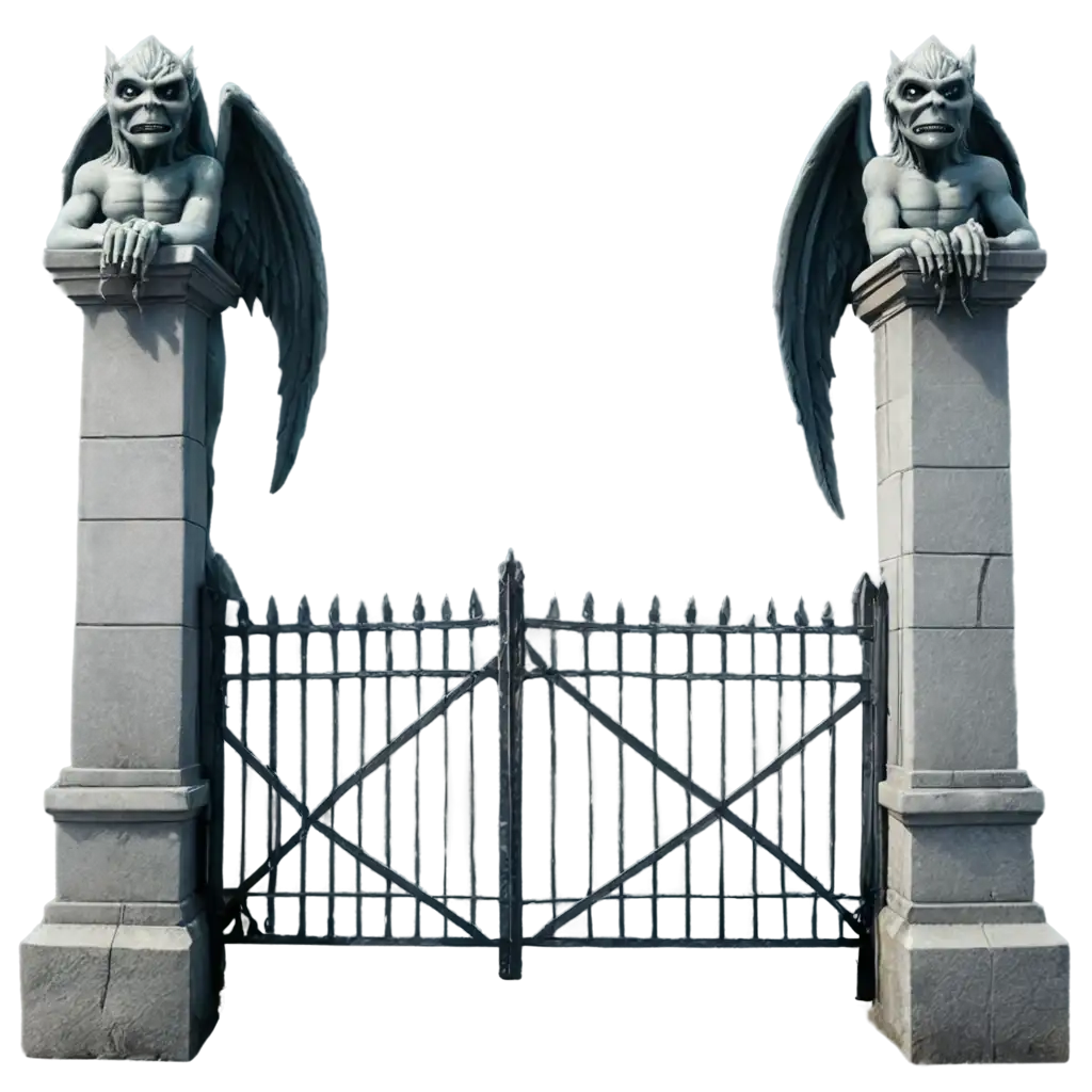 Creepy-Gate-with-Two-Gargoyles-PNG-Image-Dark-Fantasy-Scene-in-HighResolution