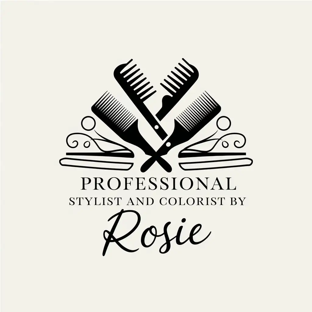 LOGO Design For Professional Stylist and Colorist by Rosie Hairdressing Elements in a Clean and Elegant Style